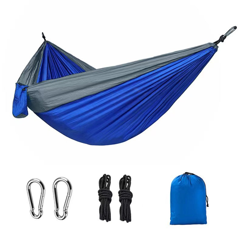 Hamaca ligera de nailon doble para camping con correas. Ideal para viajes, playa, jardín y patio.