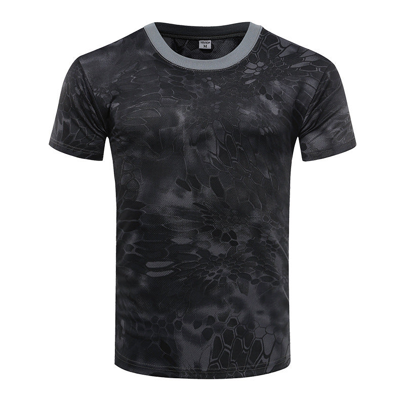 Camiseta deportiva de manga corta de camuflaje para exteriores, de secado rápido, para hombre, para entrenamiento físico al aire libre, camiseta táctica de verano