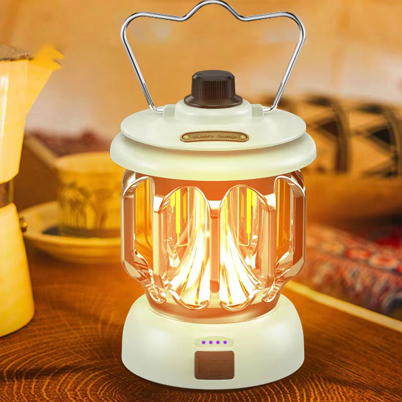 Lámpara LED retro para acampar al aire libre, blanca, de larga duración, recargable, para tienda de campaña.