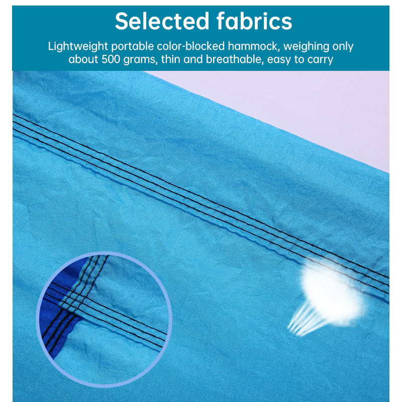 Hamaca ligera de nailon doble para camping con correas. Ideal para viajes, playa, jardín y patio.