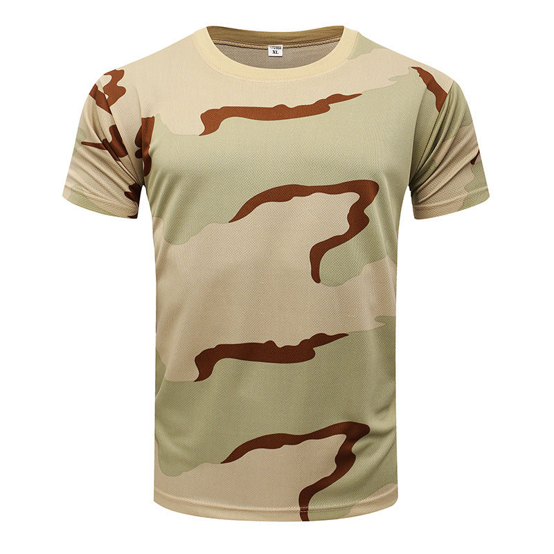 Camiseta deportiva de manga corta de camuflaje para exteriores, de secado rápido, para hombre, para entrenamiento físico al aire libre, camiseta táctica de verano