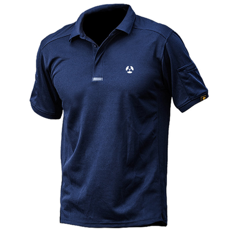 Camiseta táctica elástica de manga corta con cuello cónsul, multifuncional, de secado rápido, que absorbe el sudor y se seca rápidamente.