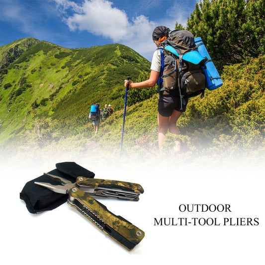 Alicates multi herramienta de bolsillo con llavero, multi cuchillo, gancho y hoja de sierra, plegables, para acampar y supervivencia al aire libre.