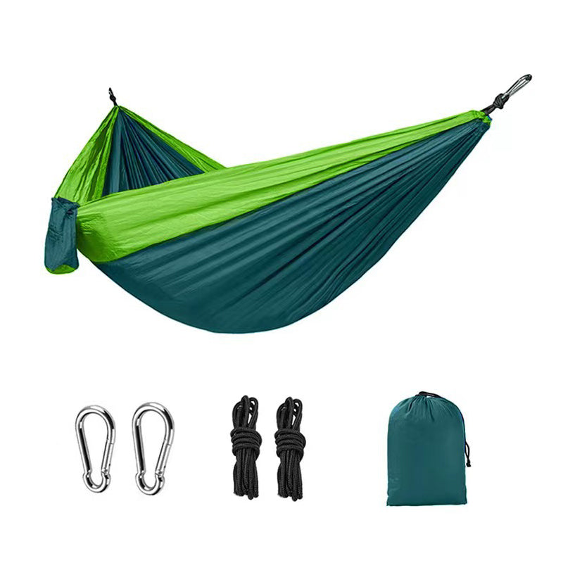Hamaca ligera de nailon doble para camping con correas. Ideal para viajes, playa, jardín y patio.