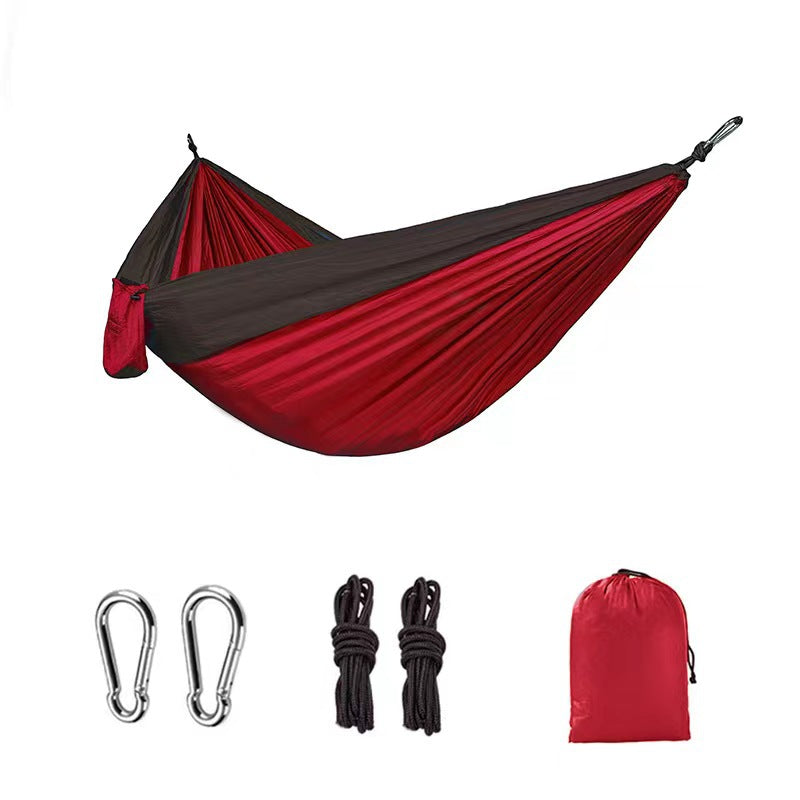 Hamaca ligera de nailon doble para camping con correas. Ideal para viajes, playa, jardín y patio.