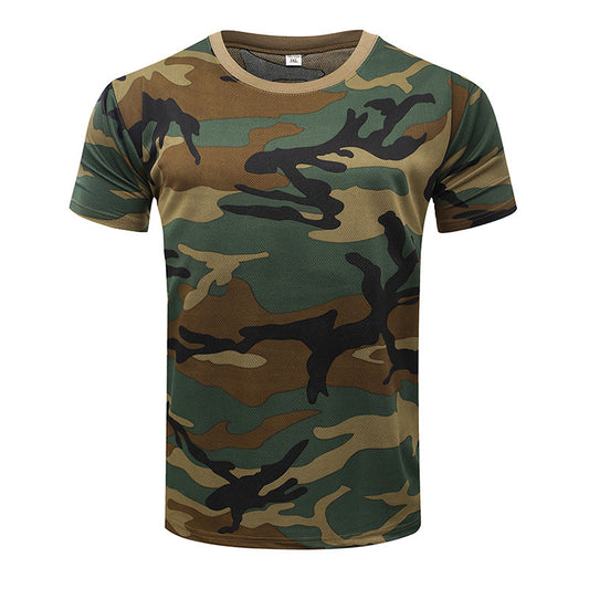Camiseta deportiva de manga corta de camuflaje para exteriores, de secado rápido, para hombre, para entrenamiento físico al aire libre, camiseta táctica de verano