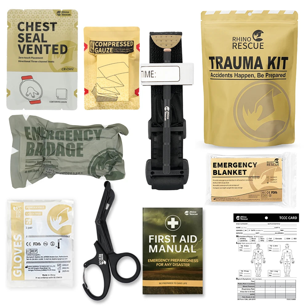 Kit de rescate de traumatología de rinoceronte, kit médico de equipo de supervivencia combinado, táctico para primeros auxilios de emergencia, suministros de repuesto IFAK