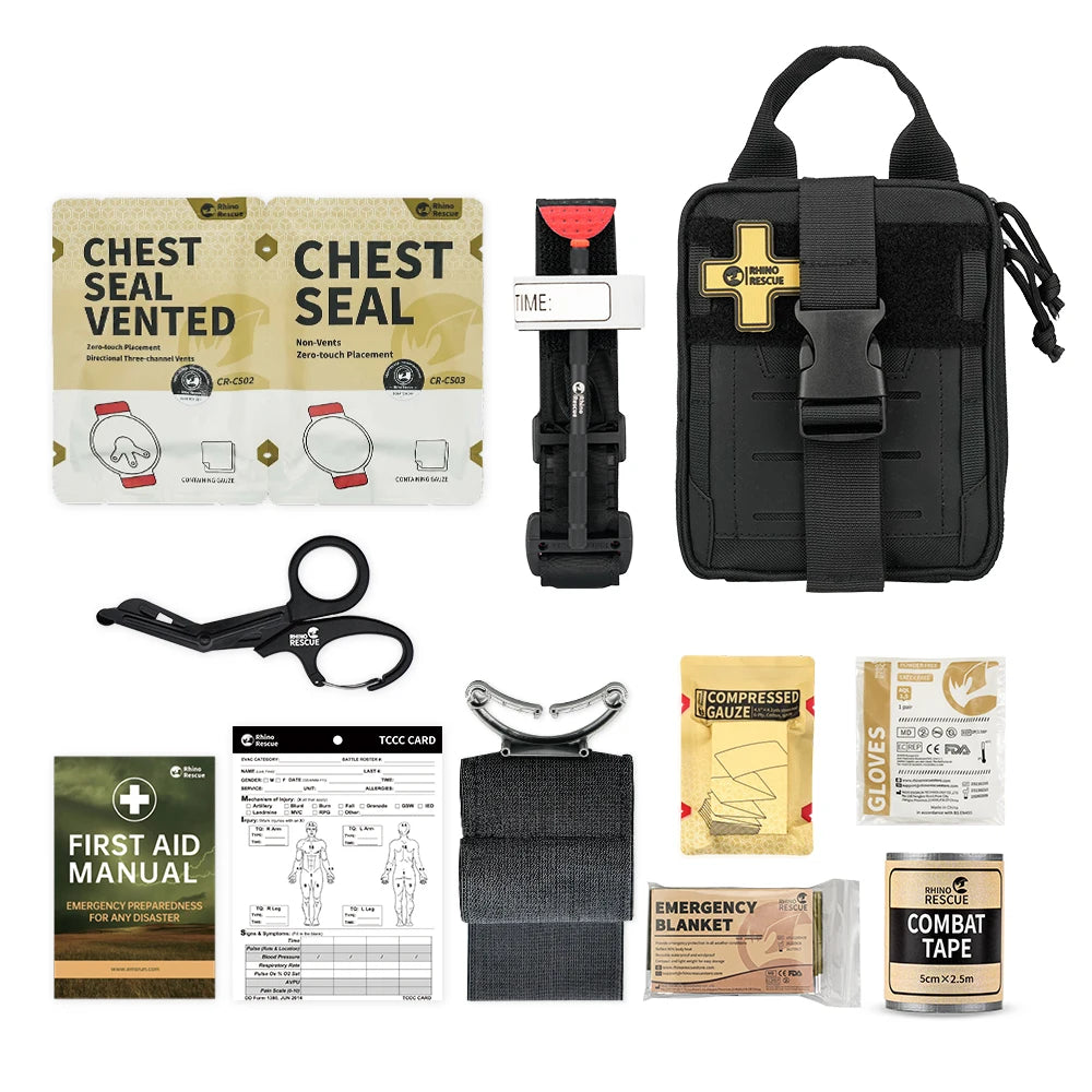 Rhino Rescue EDC Kit de primeros auxilios, Kit táctico de supervivencia, Kit de Trauma, bolsas de herramientas de utilidad Molle para acampar y senderismo
