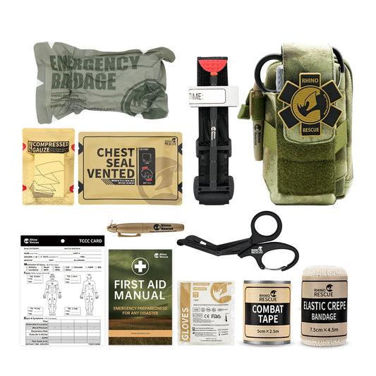 Rhino Rescue EDC Kit de primeros auxilios, Kit táctico de supervivencia, Kit de Trauma, bolsas de herramientas de utilidad Molle para acampar y senderismo