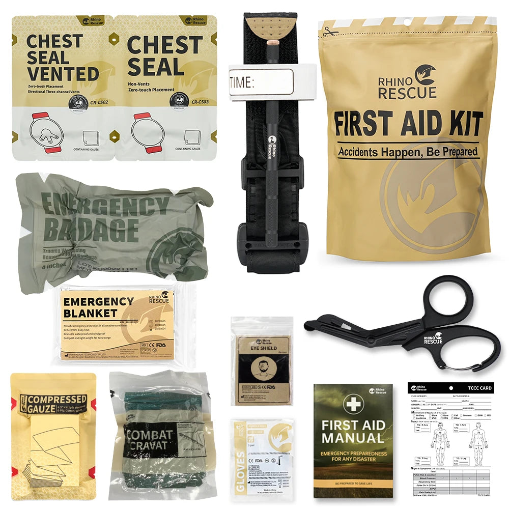 Kit de rescate de traumatología de rinoceronte, kit médico de equipo de supervivencia combinado, táctico para primeros auxilios de emergencia, suministros de repuesto IFAK