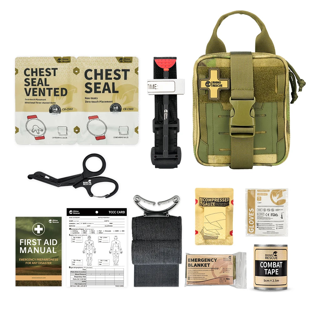 Rhino Rescue EDC Kit de primeros auxilios, Kit táctico de supervivencia, Kit de Trauma, bolsas de herramientas de utilidad Molle para acampar y senderismo
