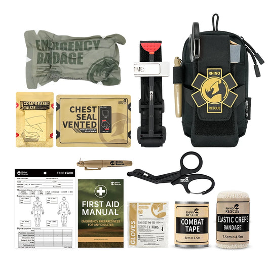 Rhino Rescue EDC Kit de primeros auxilios, Kit táctico de supervivencia, Kit de Trauma, bolsas de herramientas de utilidad Molle para acampar y senderismo